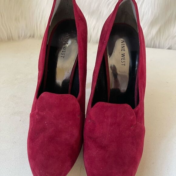 Nine West leather suede red wine hidden platform heels pointed toe size 10.5M - Picture 3 of 11